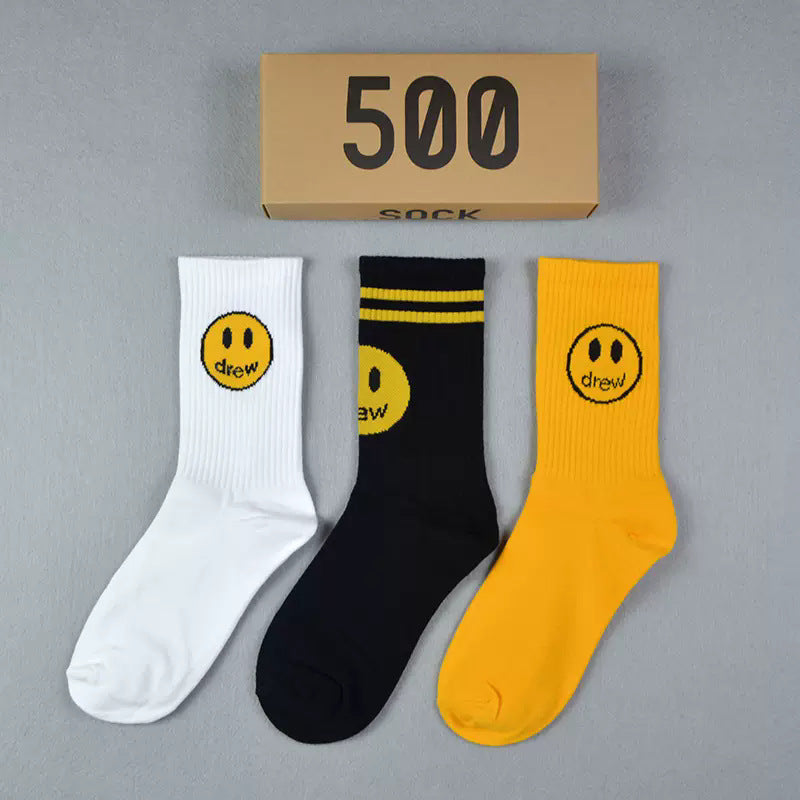 Men socks smiley face medium tube