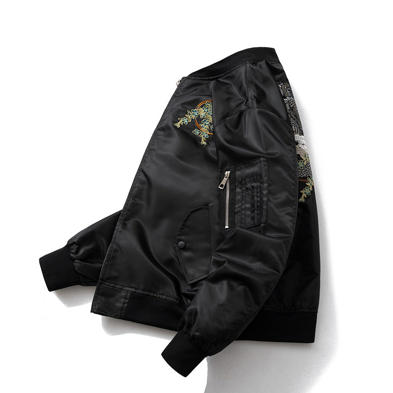 Mens Vintage Jackets Auspicious Dragon Embroidered Jacket Air Force Flight Suit Wave Baseball Suit
