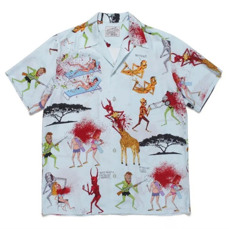 GUILTYPARTIES TIGER Shirts Anniversary Limited Ghost Graffiti Devil Angel Hawaiian Short Sleeve Shirt Men