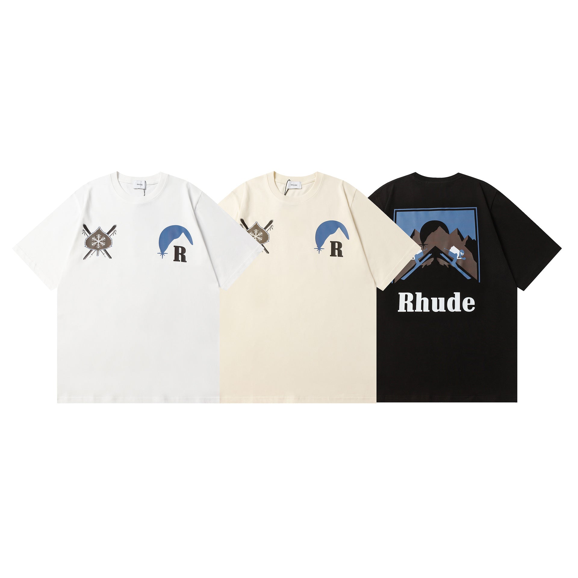 Rhude T Shir Sunset Snow Mountain Print Short Sleeve T-Shirt