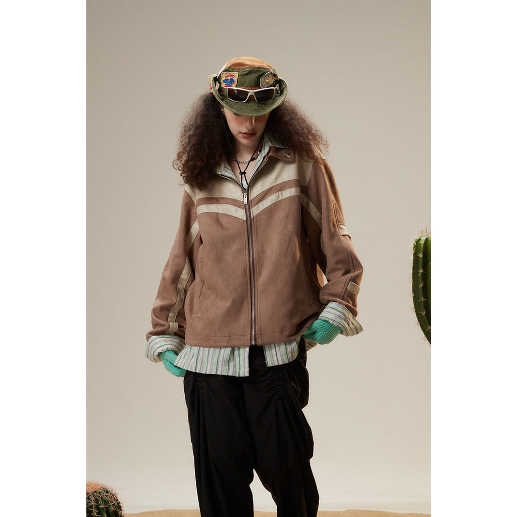 Unisex Jacket Retro Patchwork Loose Lapels Jacket