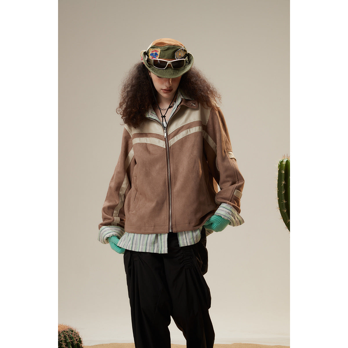 Unisex Jacket Retro Patchwork Loose Lapels Jacket