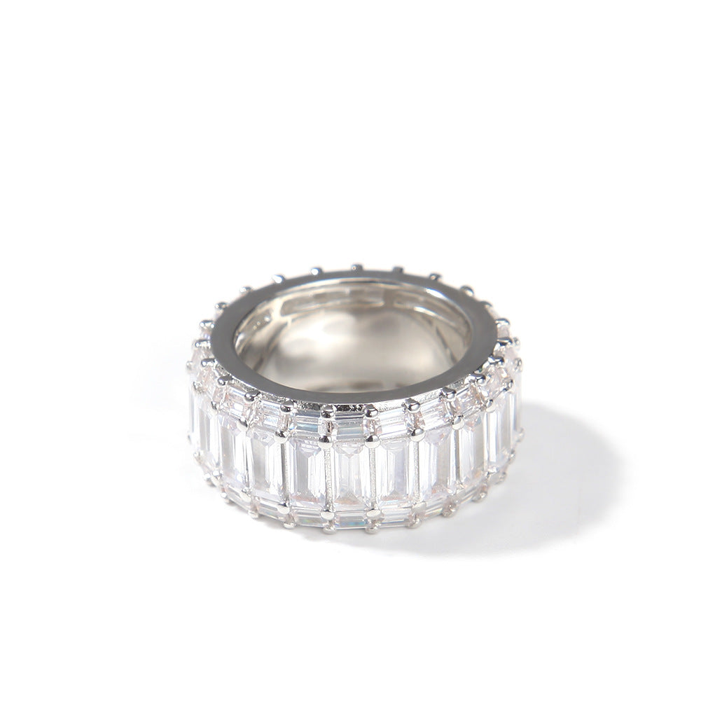 Rings ins Wind Three Row T Square Zircon Hip Hop Ring Spectrum St. Valentine's