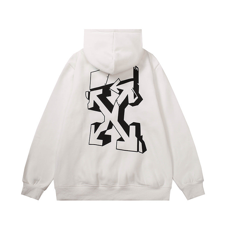 OW hoodie Curved Arrow Pattern Fleece Sleeve Hood