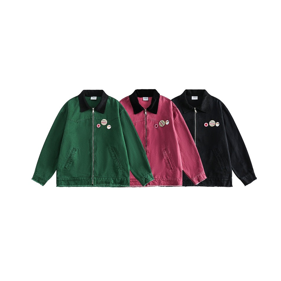 Unisex Jacket Washed Overalls Detroit Jacket Retro Lapels Coat