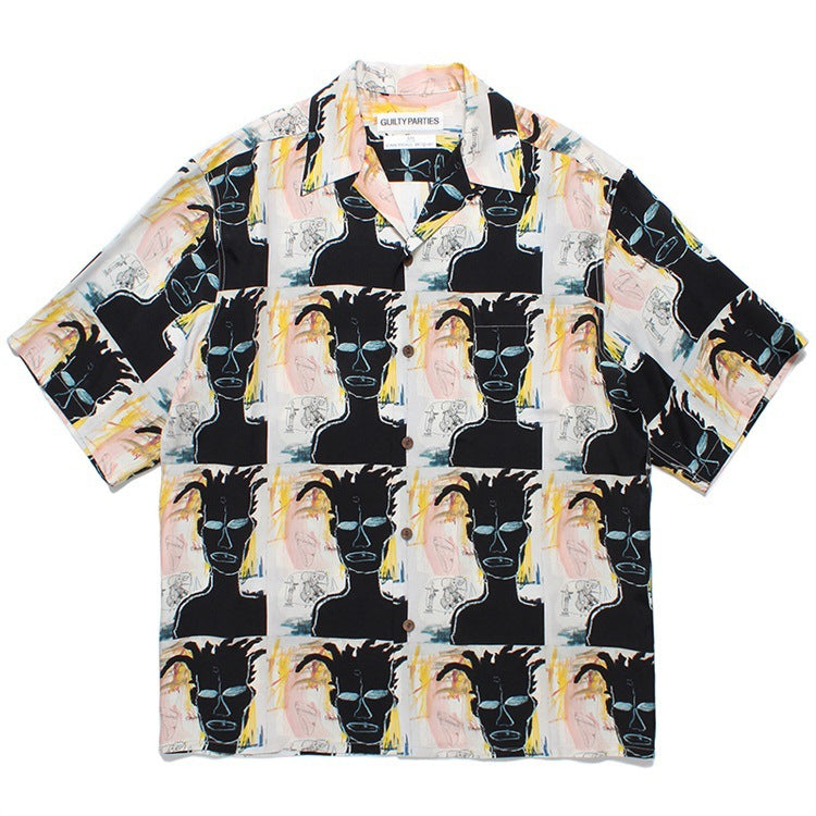 GUILTYPARTIES TIGER Shirts 24ss BASQUIAT, Graffiti Hawaiian Short Sleeve Shirt