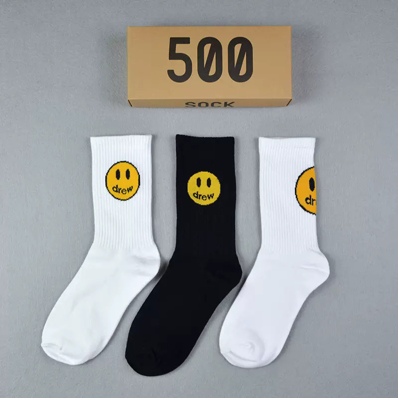 Men socks spring and summer drew smiley face