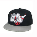 Trendy flat brimmed snapback hats hands bull bull