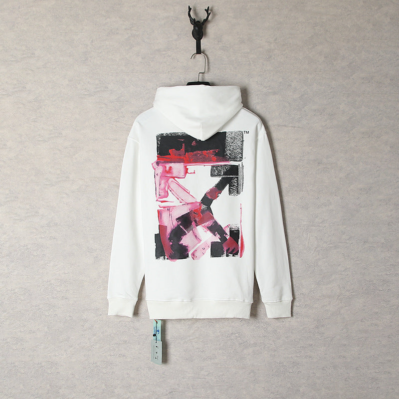 OW  hoodie acrylic hand painted graffiti arrow pattern pullover hooded