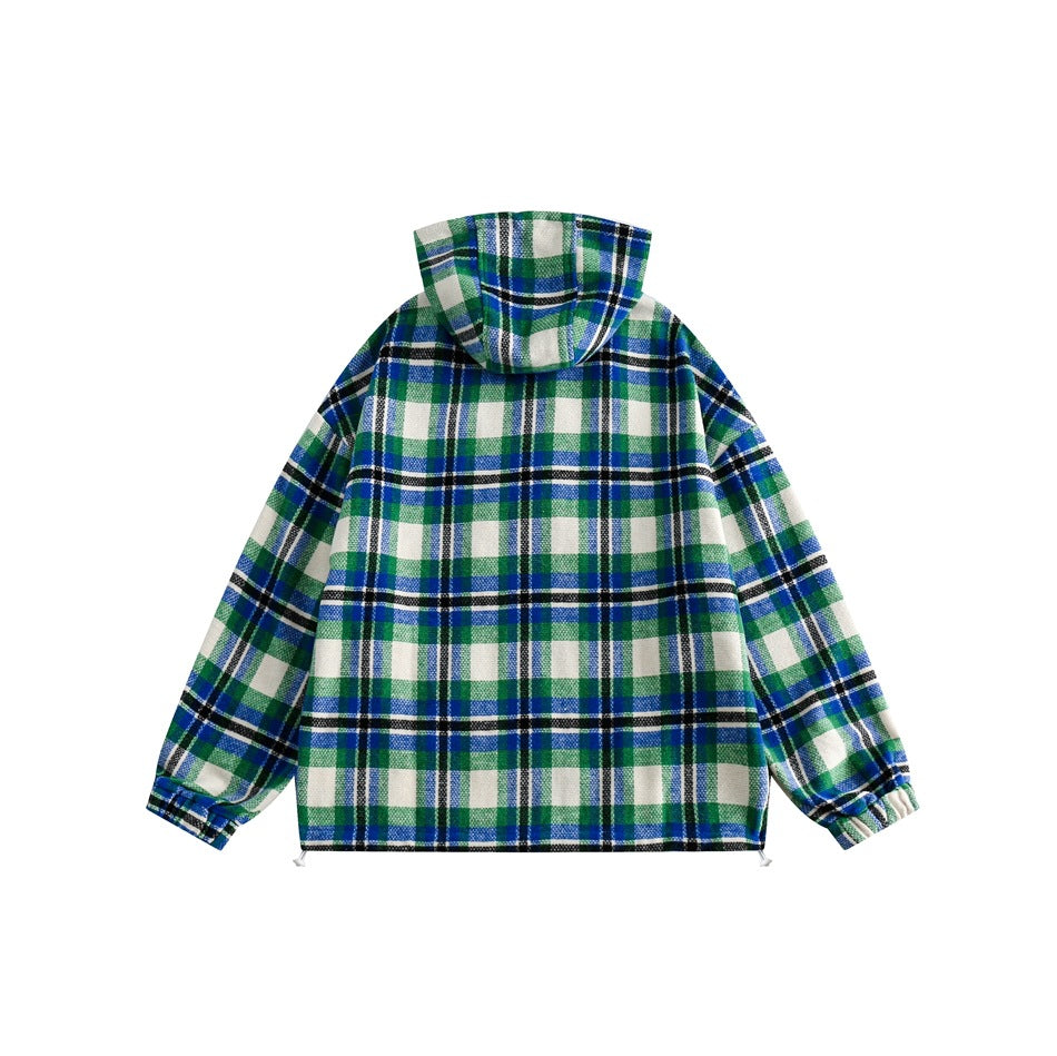 Unisex Jacket Vintage Casual Jacket Men's and Women's Couple Hooded Plaid Jacket