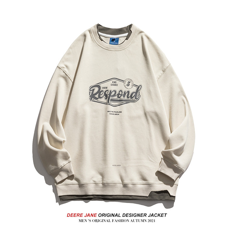 Men Pullover Hoodie Patchwork round Neck Sweater Men's and Women's Spring and Autumn Loose Top