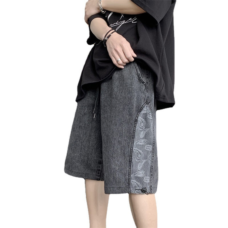 Men Jeans Paisley Denim Shorts Men's Summer Loose Short Circuit