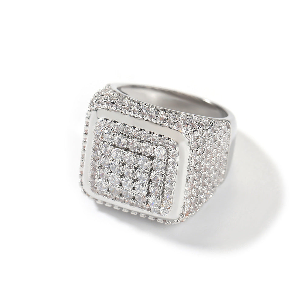 Rings Hip Hop Vintage Large Square Ring Copper with Zircon Spectrum St. Valentine's