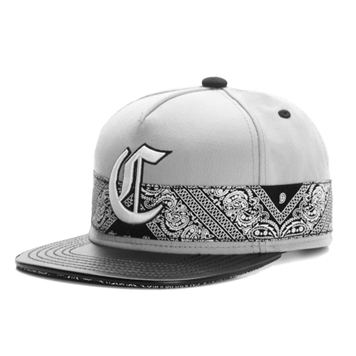 Trendy flat brimmed snapback hats cashew pattern printing embroider leather hat