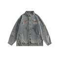 Unisex Jacket Casual Retro Locomotive Style Stand Collar Denim Jacket