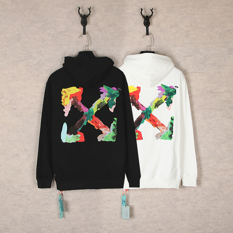 OW  hoodie多彩箭头图案连帽