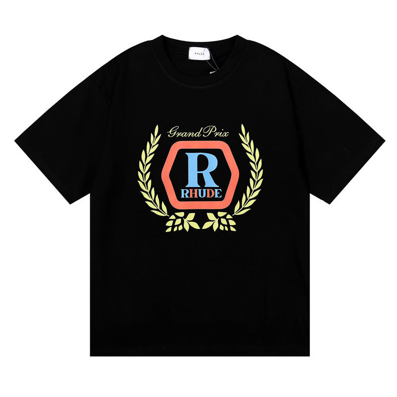 Rhude T Shirt Micro Label Wheat Ear Letter Print Short Sleeve T-Shirt