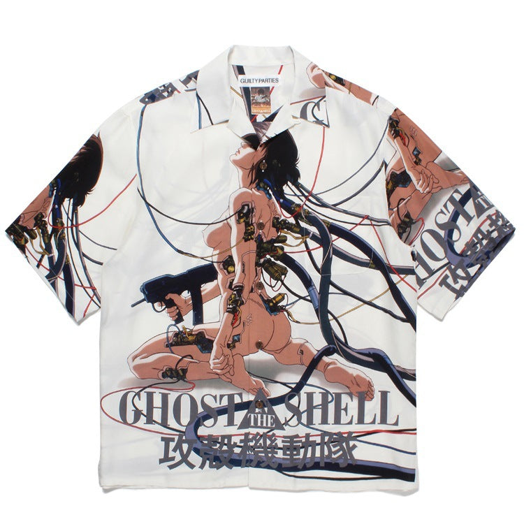 GUILTYPARTIES TIGER Shirts 23SS Ghost in the Shell joint print, Hawaiian short-sleeved shirt men
