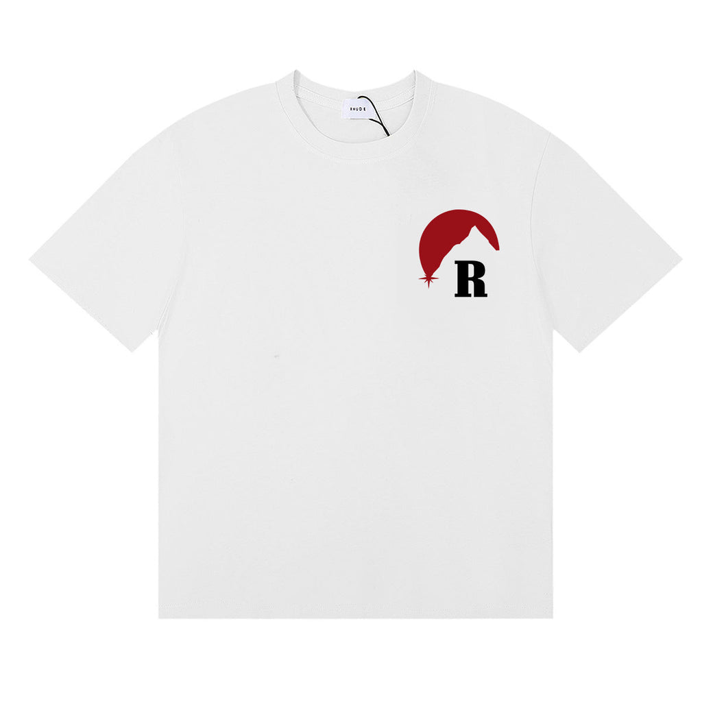 Rhude T Shirt Letter Snow Mountain Sunset Pattern Short Sleeve T-Shirt