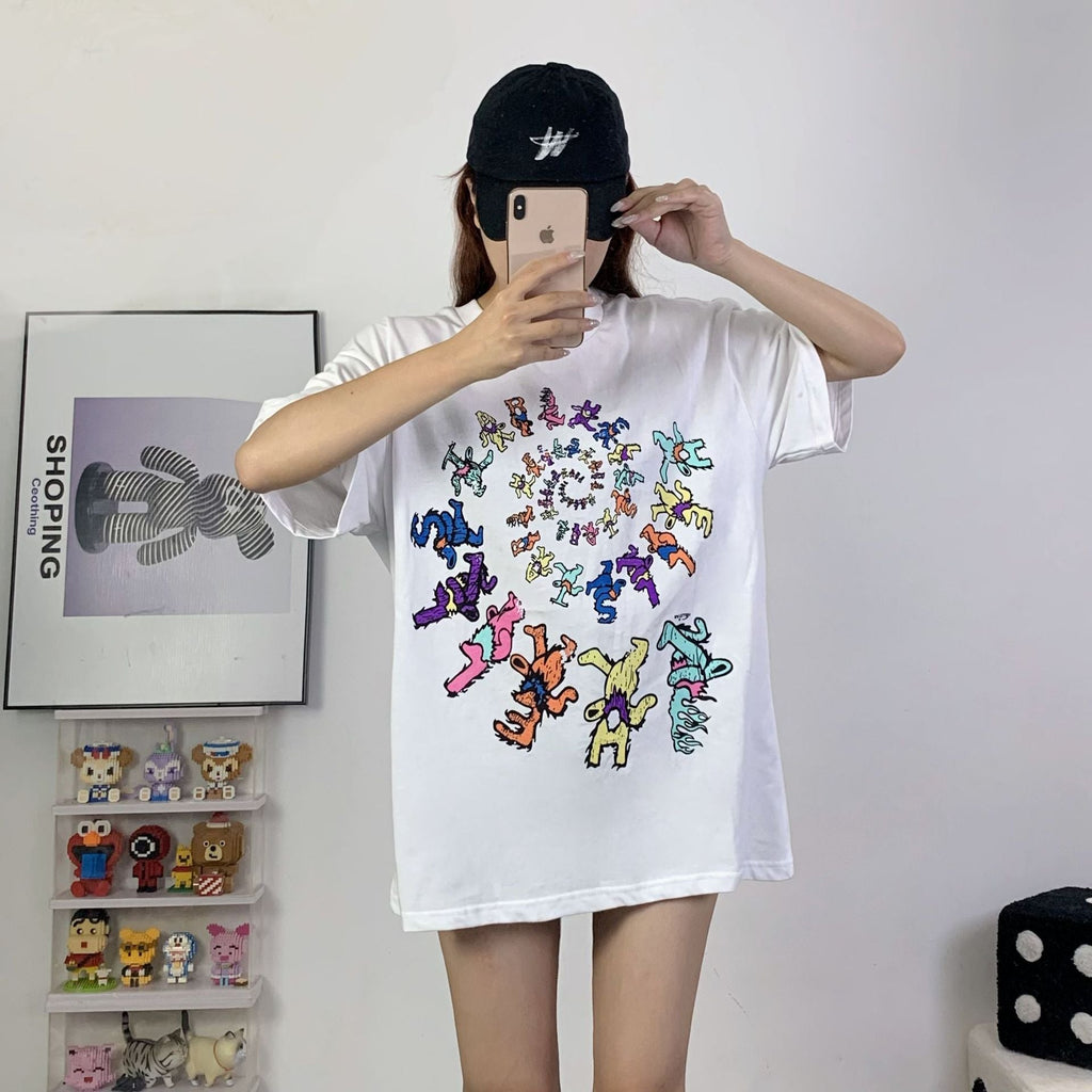 HS T Shirt Color Spiral Print Casual Loose