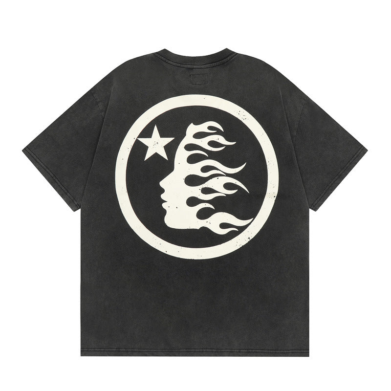HS T Shirt Simple Distressed Star Portrait Printing Casual Loose