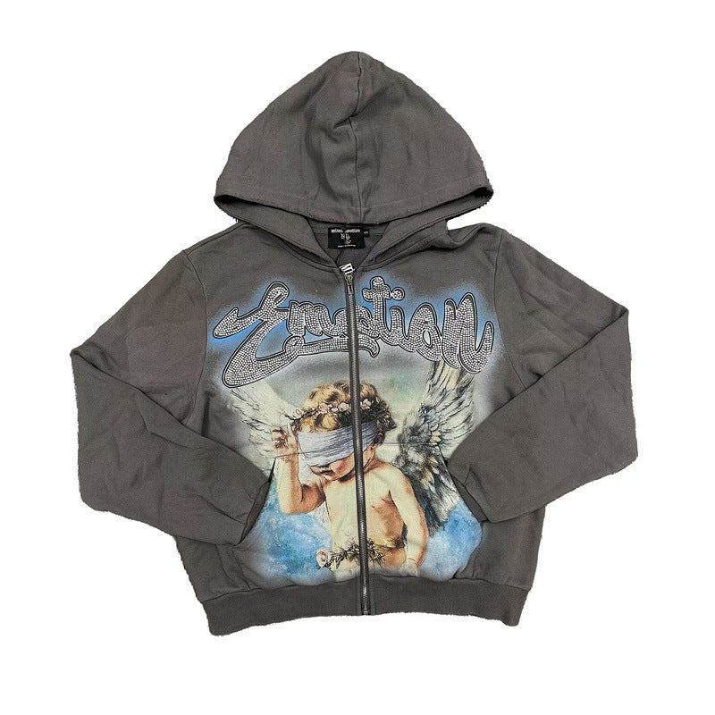 Mixed Emotion hoodie Hot Diamond Zip Cardigan Sweater Jacket