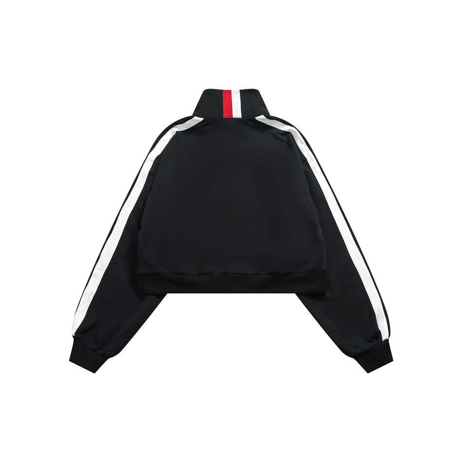 Unisex Jacket Vintage Stripe Short Sports Jacket Men's and Women's Slim Stand Collar Jacket