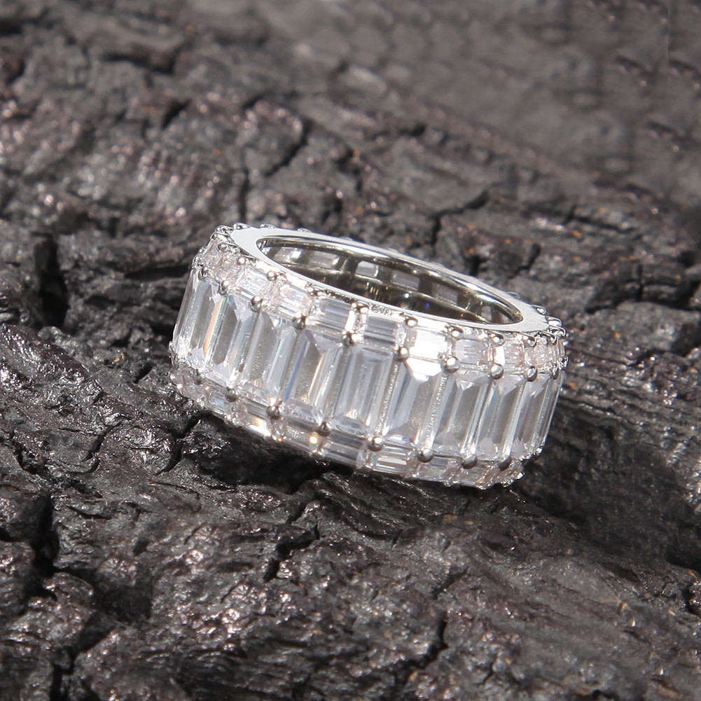 Rings ins Wind Three Row T Square Zircon Hip Hop Ring Spectrum St. Valentine's