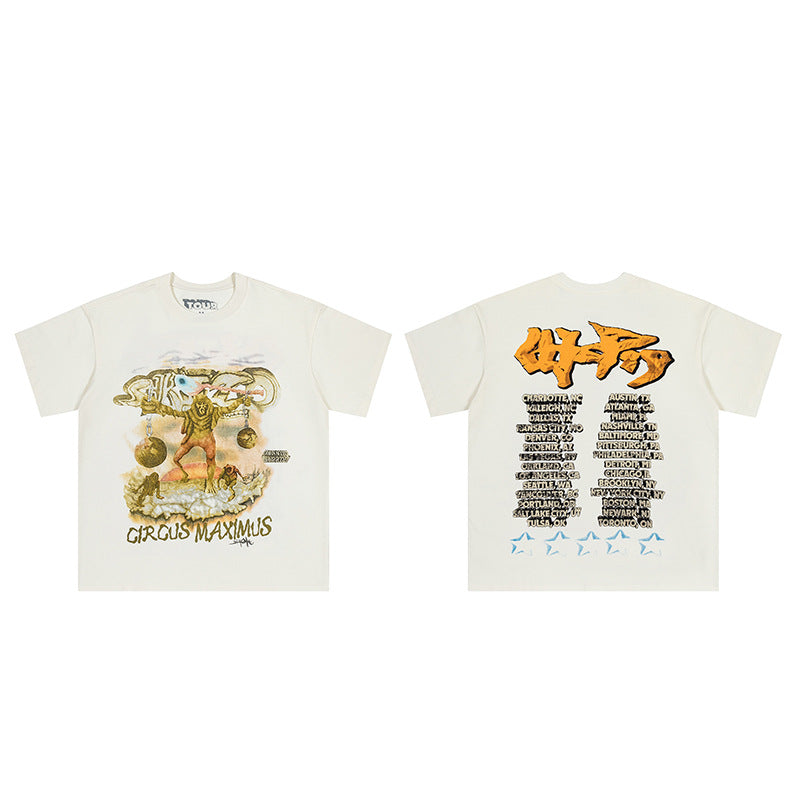 Travis Scott T-Shirt Travis Scott Utopia Tour Skull Soldier Casual Print Loose Short Sleeve