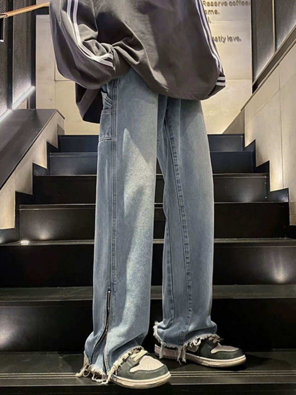 Men Jeans Fall Retro Straight-Leg Pants Bootcut Trousers