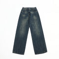 Men Jeans Retro Wide-Leg Pants Casual Straight-Leg Washed Jeans