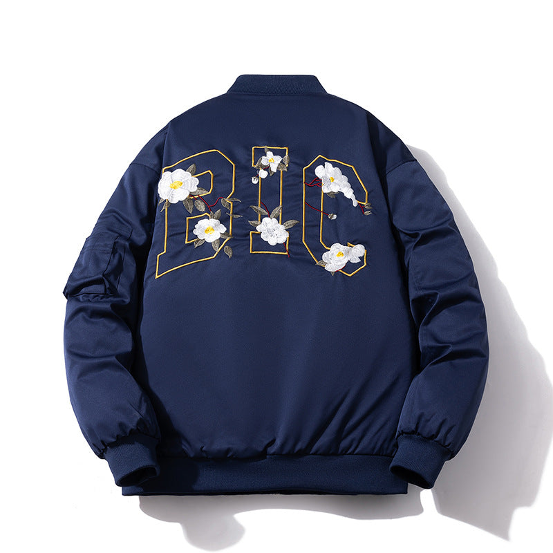 Mens Vintage Jackets Floral Embroidered Jacket Loose Casual Baseball Uniform