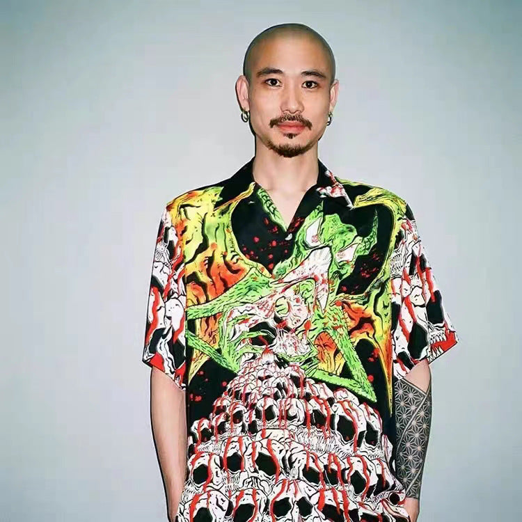 GUILTYPARTIES TIGER Shirts Anniversary Limited Ghost Graffiti Devil Angel Hawaiian Short Sleeve Shirt Men