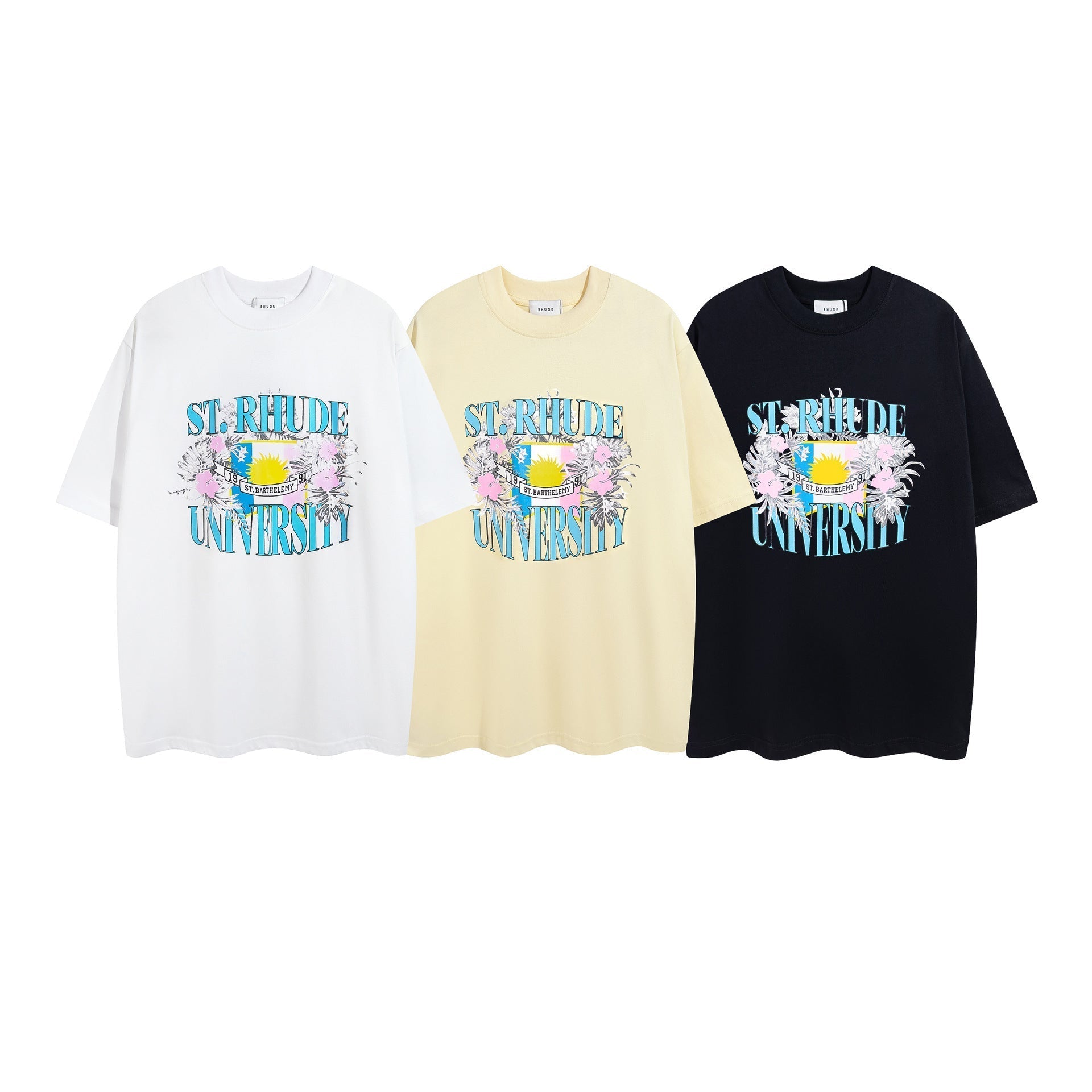 Rhude T Shirt Micro Label Flower Letter Print Pattern Short Sleeve T-Shirt