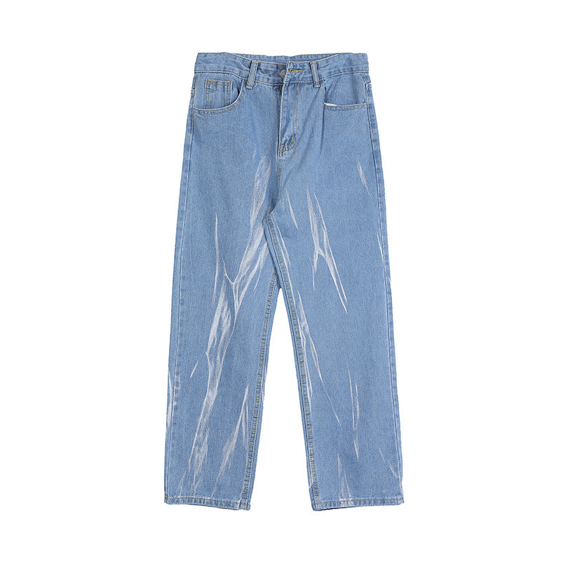 Men Jeans Tie-Dyed Jeans Men's Summer Straight Loose Hiphop Wide Leg Trousers