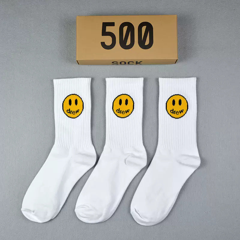 Men socks smiley face medium tube