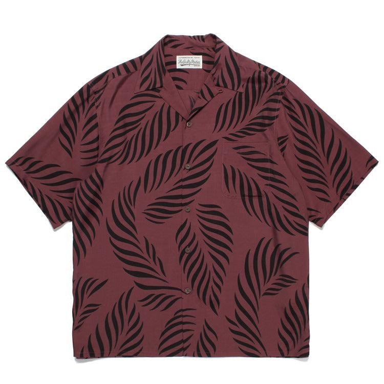 GUILTYPARTIES TIGER Shirts 23SS LEAF ALOHA Leaf Full Print Hawaiian Short Sleeve Shirt Men