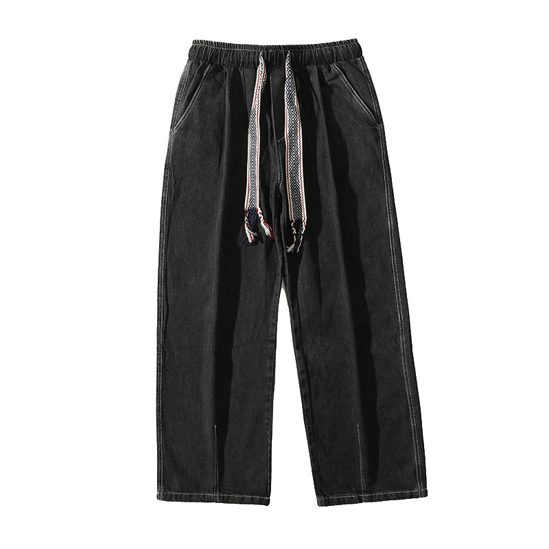 Men Jeans Worn Jeans Men Autumn and Winter Loose plus Size Wide Straight Wide Leg Casual Trousers