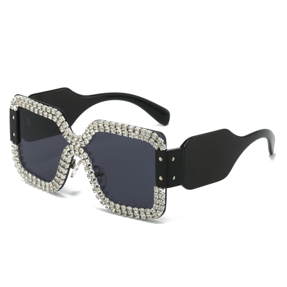 Trendy punk glasses double row rhinestones