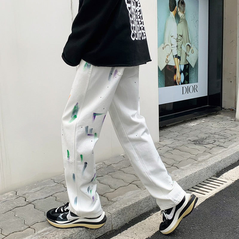 Men Jeans Splash-Ink Jeans Men's Autumn Baggy Straight Trousers Casual Trousers