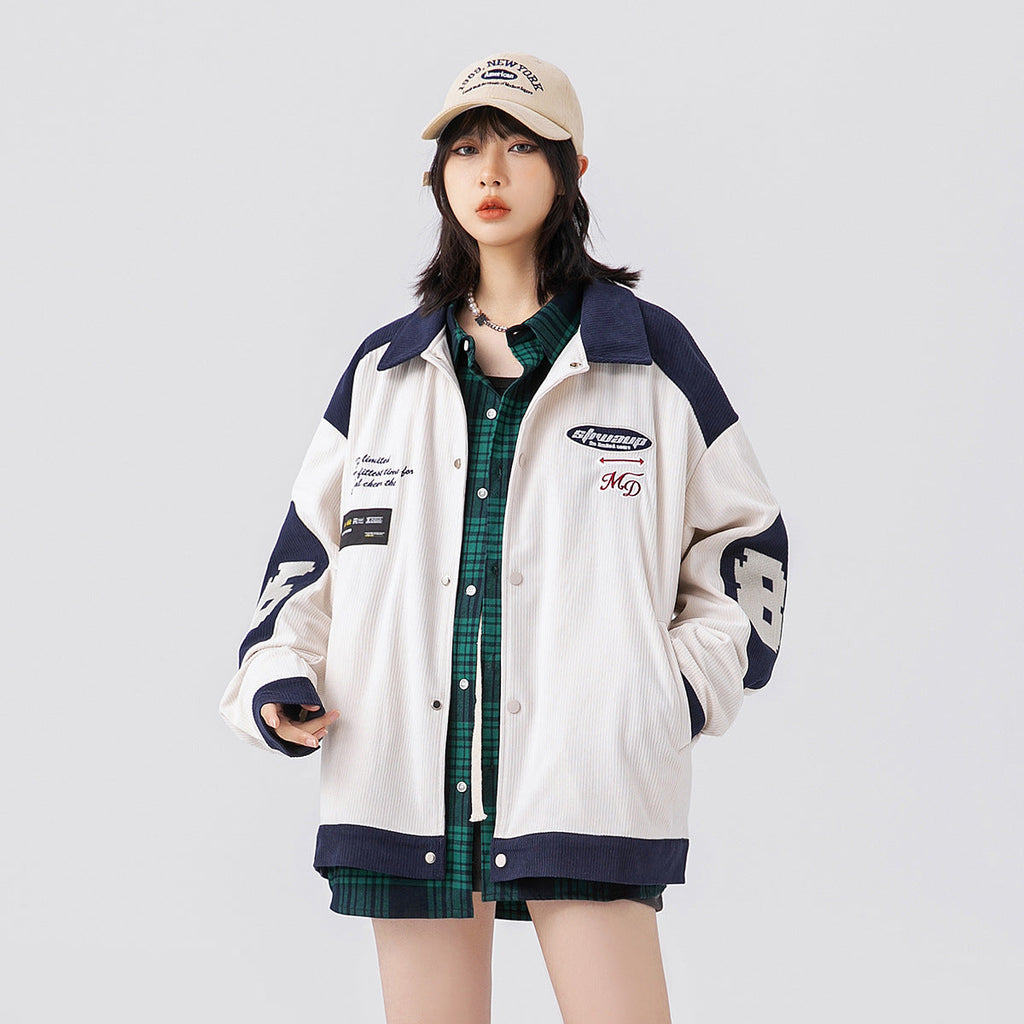 Unisex Jacket Embroidered Multi-Color Coat Loose Motorcycle Jacket