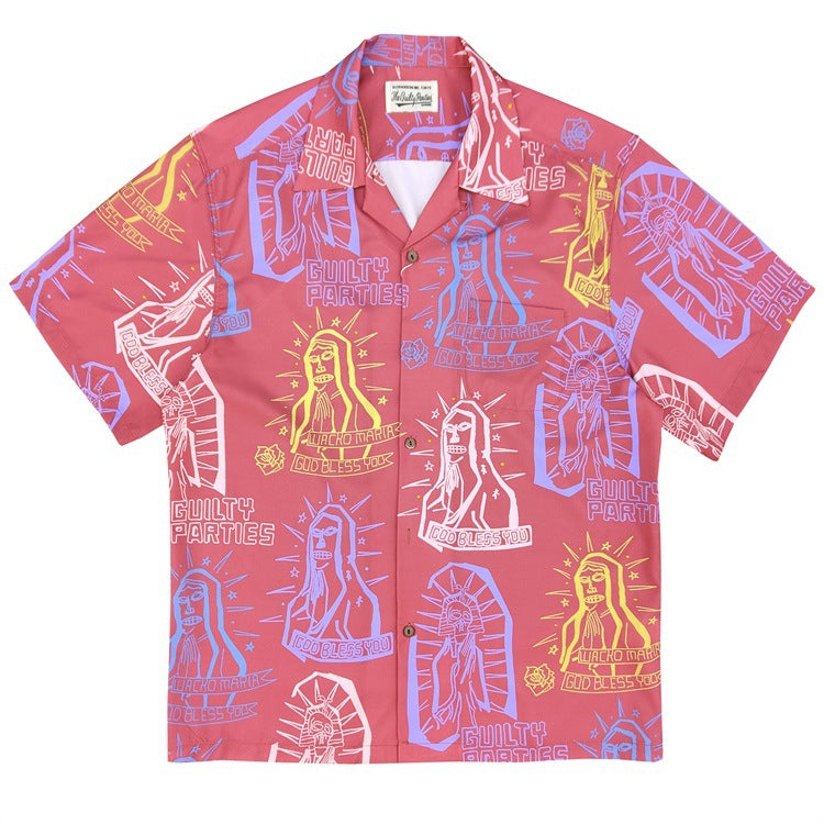 GUILTYPARTIES TIGER Shirts 20SS Bramble Flower, Virgin Mary, Hawaiian Short Sleeve Shirt Men
