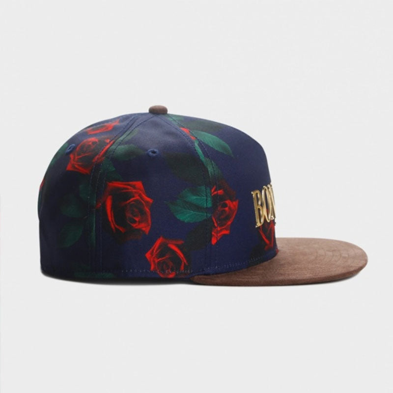 Trendy flat brimmed snapback hats rose adjustable sun shade