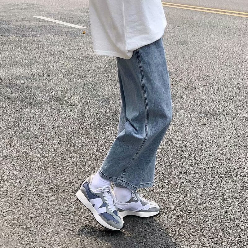 Men Jeans Vintage Light Elastic Waist Jeans Straight Loose Pants