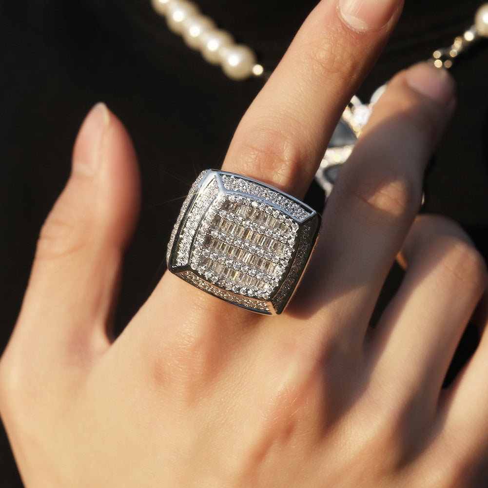 Rings Vintage Square Diamond Set Hip Hop Finger Ring Spectrum Royalty