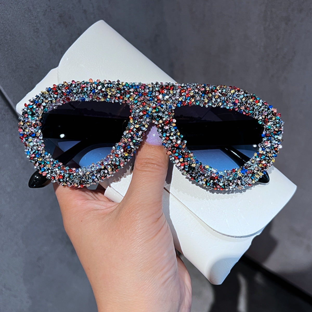 Trendy punk glasses retro full diamond anti-uv