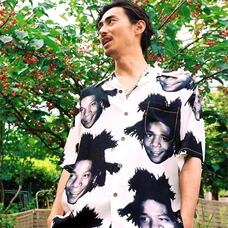 GUILTYPARTIES TIGER Shirts 23ss BASQUIAT Basquiat avatar Hawaiian short-sleeved shirt