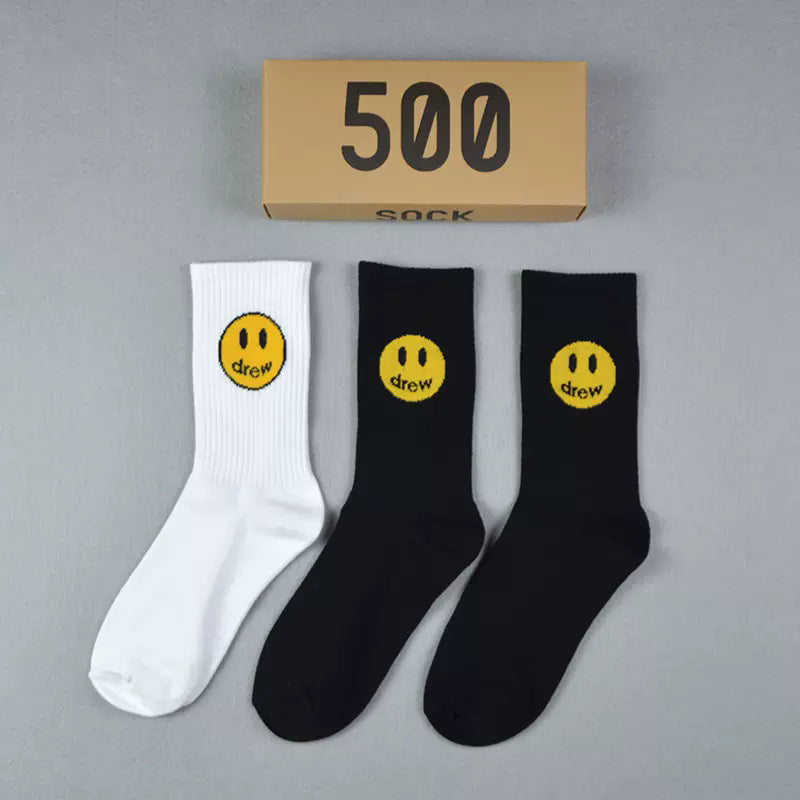 Men socks spring and summer drew smiley face