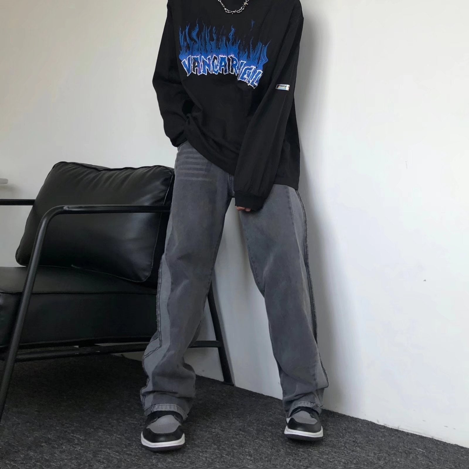 Men Jeans Loose Straight Jeans Fall Casual Wide-Leg Trousers