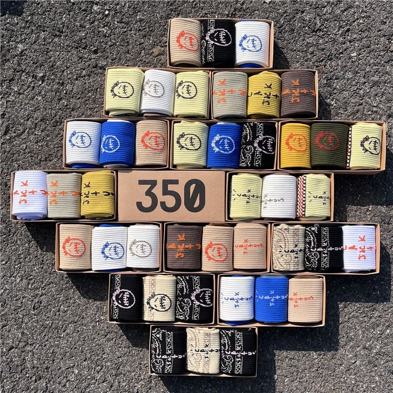 Men's socks - european and american streetwear brand boxed aj athletic socks - m crew socks - graffiti barbed wire trendy socks - travis scott collaboration